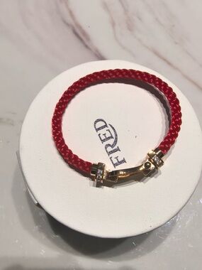 FRED Red Braided Cord Bracelet with Gold and Crystal Clasp